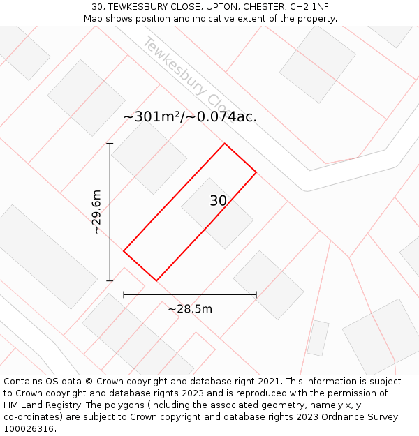 30, TEWKESBURY CLOSE, UPTON, CHESTER, CH2 1NF: Plot and title map
