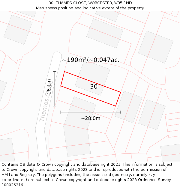 30, THAMES CLOSE, WORCESTER, WR5 1ND: Plot and title map