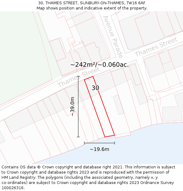 30, THAMES STREET, SUNBURY-ON-THAMES, TW16 6AF: Plot and title map