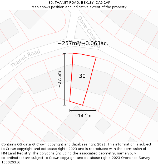 30, THANET ROAD, BEXLEY, DA5 1AP: Plot and title map