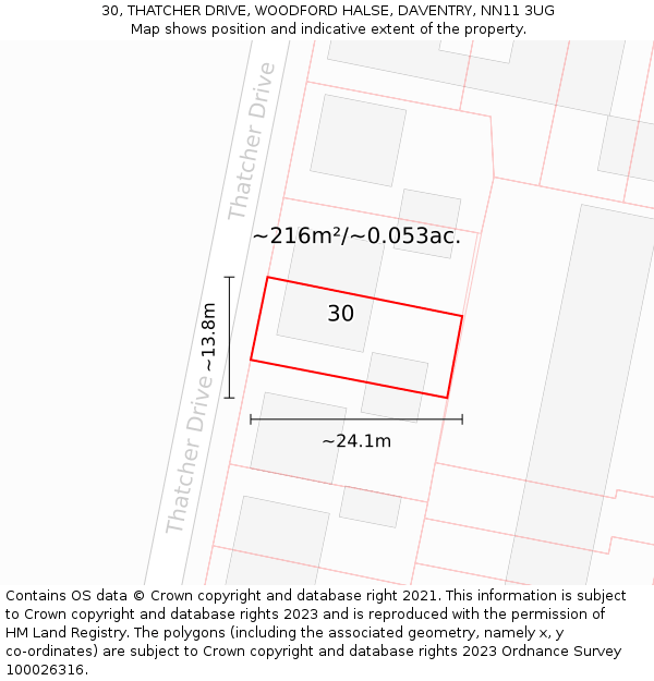 30, THATCHER DRIVE, WOODFORD HALSE, DAVENTRY, NN11 3UG: Plot and title map