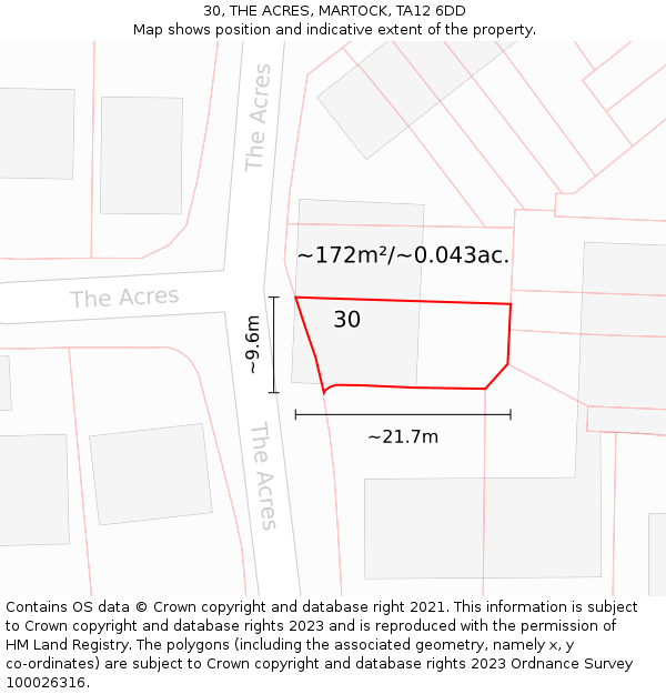 30, THE ACRES, MARTOCK, TA12 6DD: Plot and title map