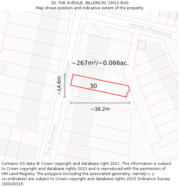 30, THE AVENUE, BILLERICAY, CM12 9HG: Plot and title map