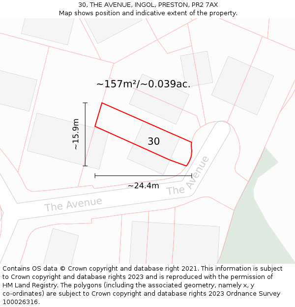 30, THE AVENUE, INGOL, PRESTON, PR2 7AX: Plot and title map