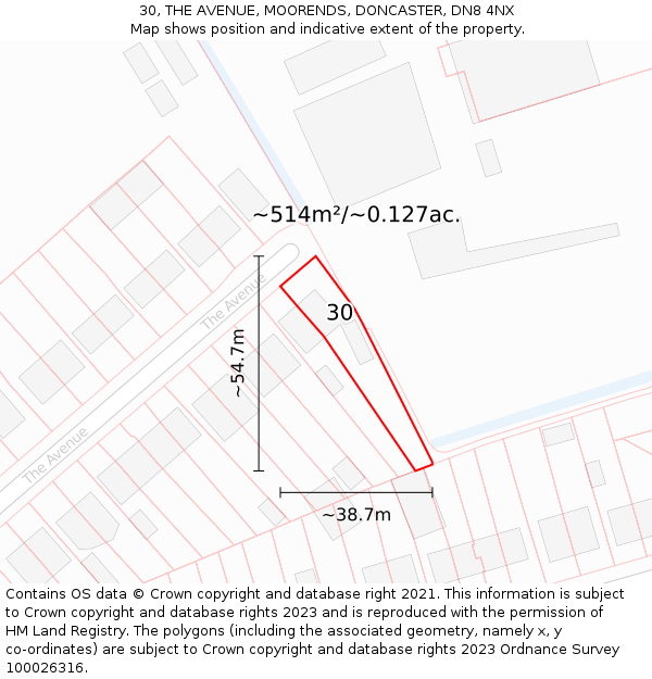 30, THE AVENUE, MOORENDS, DONCASTER, DN8 4NX: Plot and title map
