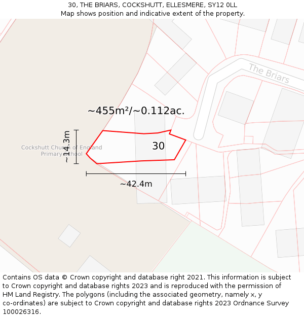 30, THE BRIARS, COCKSHUTT, ELLESMERE, SY12 0LL: Plot and title map