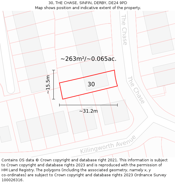 30, THE CHASE, SINFIN, DERBY, DE24 9PD: Plot and title map