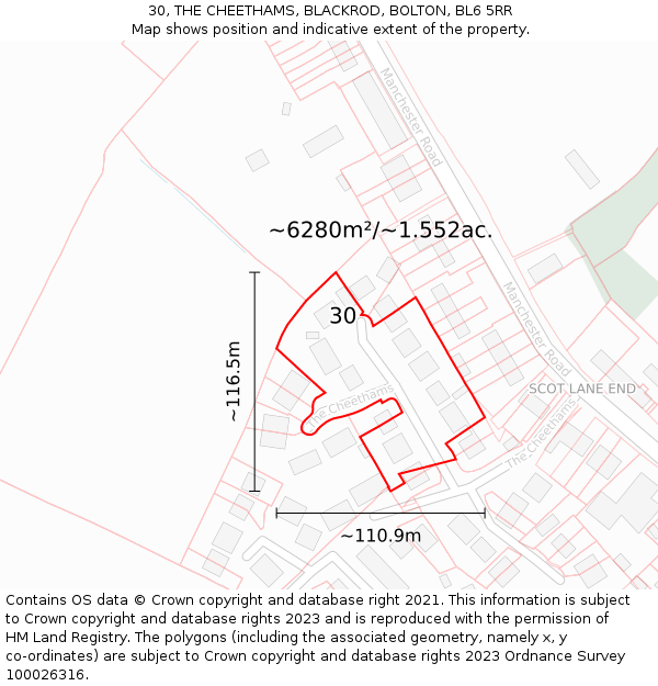 30, THE CHEETHAMS, BLACKROD, BOLTON, BL6 5RR: Plot and title map