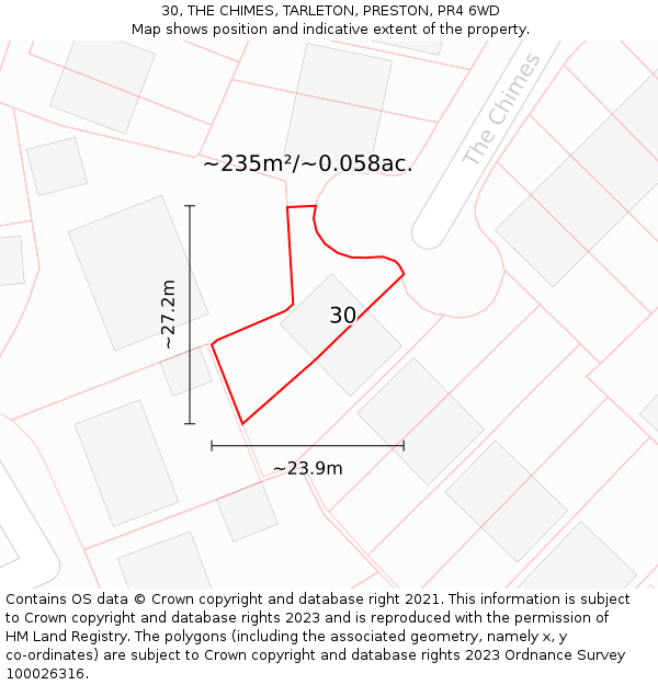 30, THE CHIMES, TARLETON, PRESTON, PR4 6WD: Plot and title map