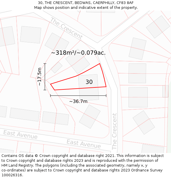 30, THE CRESCENT, BEDWAS, CAERPHILLY, CF83 8AF: Plot and title map