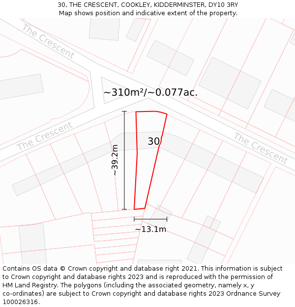 30, THE CRESCENT, COOKLEY, KIDDERMINSTER, DY10 3RY: Plot and title map