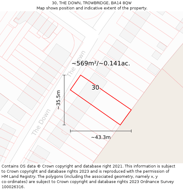 30, THE DOWN, TROWBRIDGE, BA14 8QW: Plot and title map
