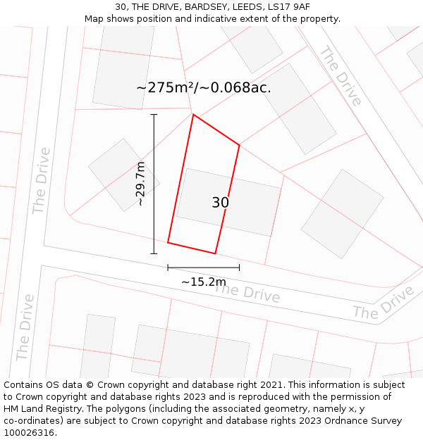 30, THE DRIVE, BARDSEY, LEEDS, LS17 9AF: Plot and title map