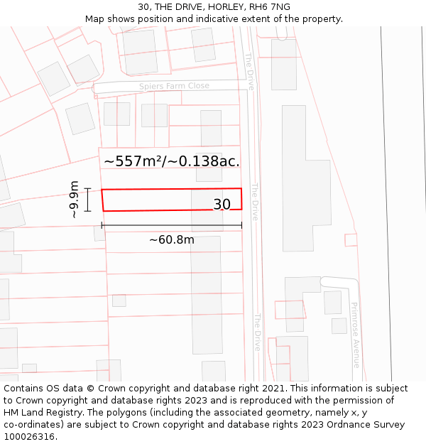30, THE DRIVE, HORLEY, RH6 7NG: Plot and title map