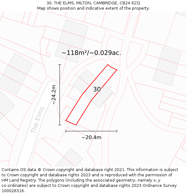 30, THE ELMS, MILTON, CAMBRIDGE, CB24 6ZQ: Plot and title map