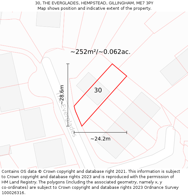 30, THE EVERGLADES, HEMPSTEAD, GILLINGHAM, ME7 3PY: Plot and title map