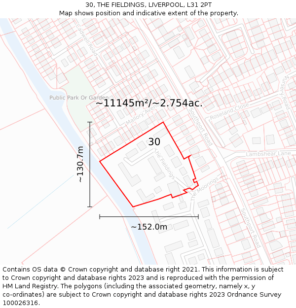 30, THE FIELDINGS, LIVERPOOL, L31 2PT: Plot and title map