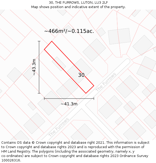 30, THE FURROWS, LUTON, LU3 2LF: Plot and title map