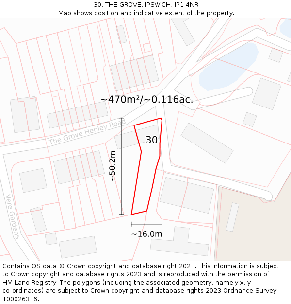 30, THE GROVE, IPSWICH, IP1 4NR: Plot and title map