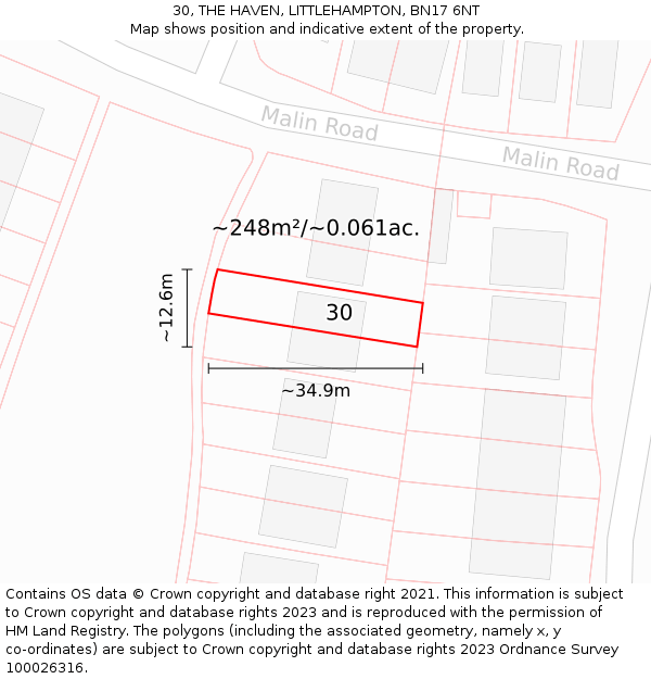 30, THE HAVEN, LITTLEHAMPTON, BN17 6NT: Plot and title map