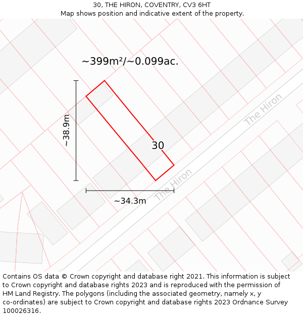 30, THE HIRON, COVENTRY, CV3 6HT: Plot and title map