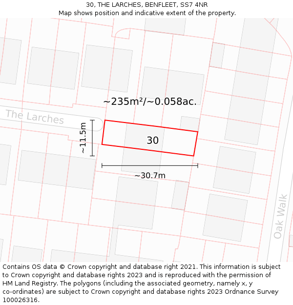 30, THE LARCHES, BENFLEET, SS7 4NR: Plot and title map