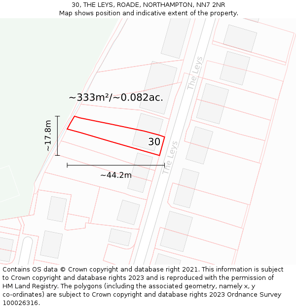 30, THE LEYS, ROADE, NORTHAMPTON, NN7 2NR: Plot and title map
