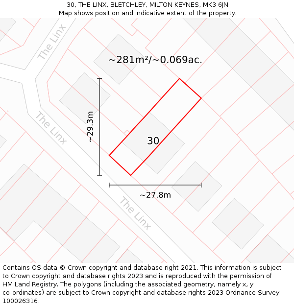 30, THE LINX, BLETCHLEY, MILTON KEYNES, MK3 6JN: Plot and title map