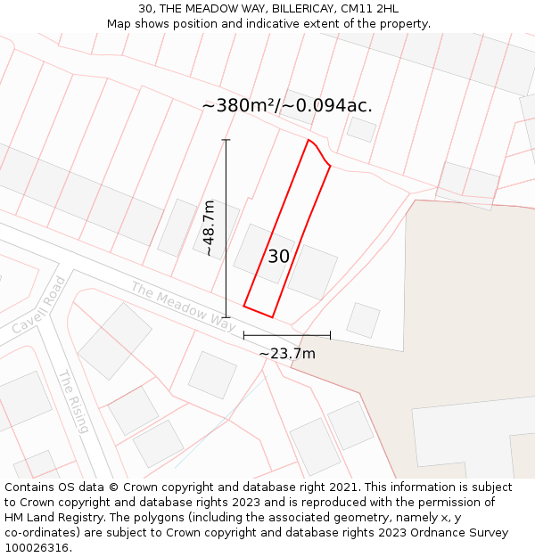 30, THE MEADOW WAY, BILLERICAY, CM11 2HL: Plot and title map