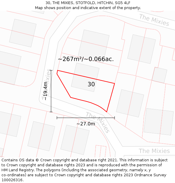30, THE MIXIES, STOTFOLD, HITCHIN, SG5 4LF: Plot and title map