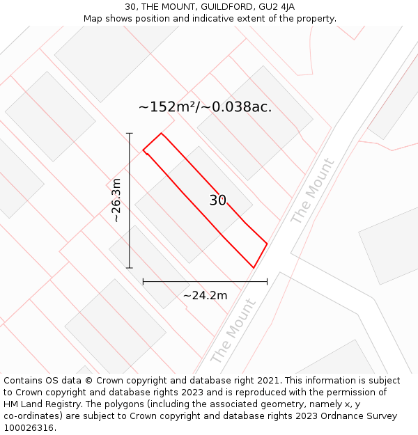 30, THE MOUNT, GUILDFORD, GU2 4JA: Plot and title map