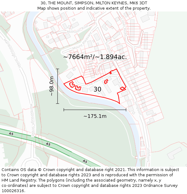 30, THE MOUNT, SIMPSON, MILTON KEYNES, MK6 3DT: Plot and title map