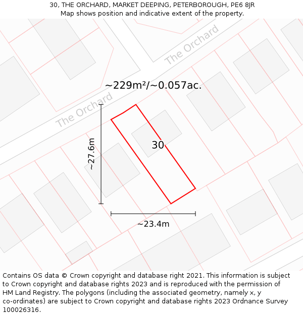 30, THE ORCHARD, MARKET DEEPING, PETERBOROUGH, PE6 8JR: Plot and title map