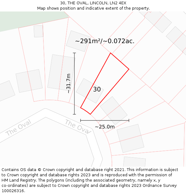 30, THE OVAL, LINCOLN, LN2 4EX: Plot and title map