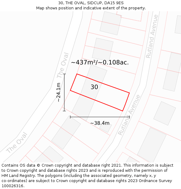 30, THE OVAL, SIDCUP, DA15 9ES: Plot and title map