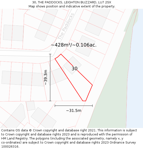 30, THE PADDOCKS, LEIGHTON BUZZARD, LU7 2SX: Plot and title map