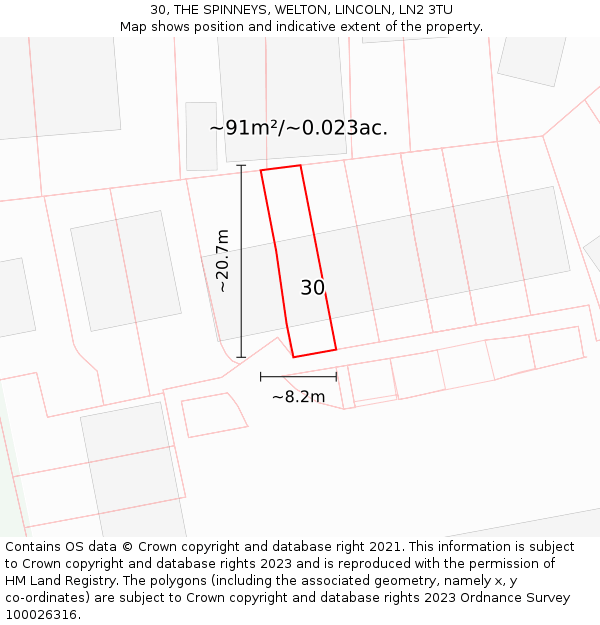 30, THE SPINNEYS, WELTON, LINCOLN, LN2 3TU: Plot and title map