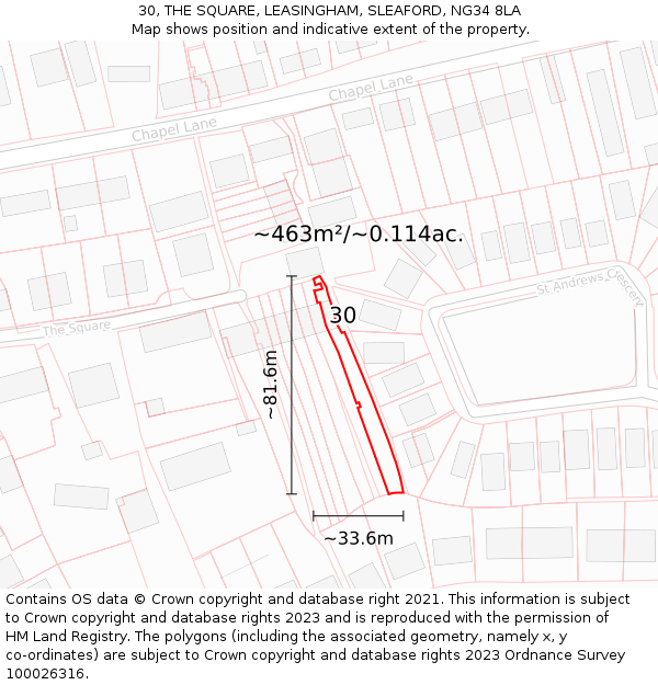 30, THE SQUARE, LEASINGHAM, SLEAFORD, NG34 8LA: Plot and title map