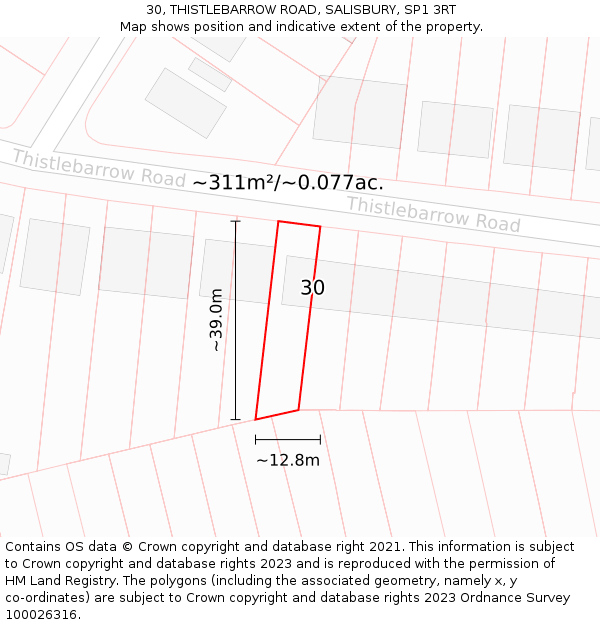 30, THISTLEBARROW ROAD, SALISBURY, SP1 3RT: Plot and title map