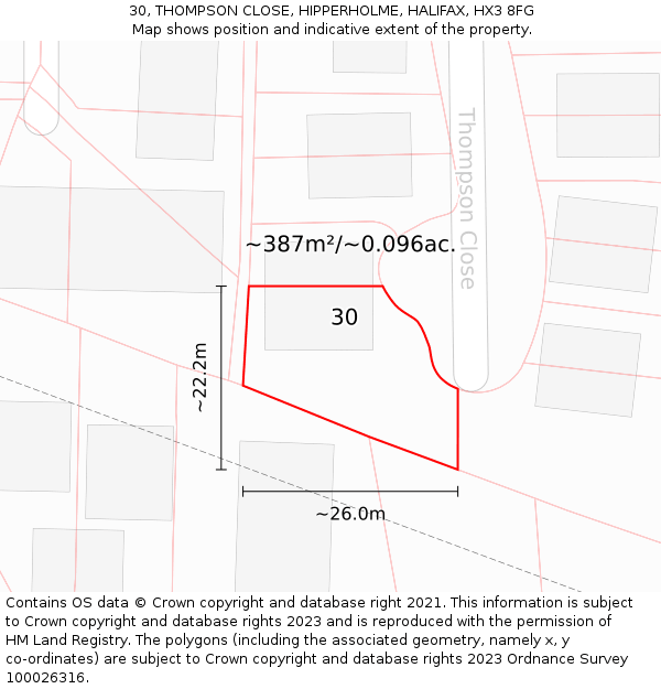 30, THOMPSON CLOSE, HIPPERHOLME, HALIFAX, HX3 8FG: Plot and title map
