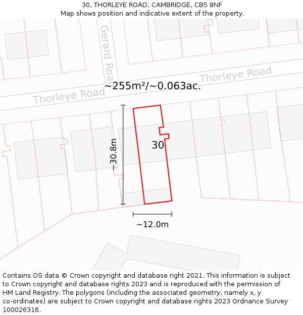 30, THORLEYE ROAD, CAMBRIDGE, CB5 8NF: Plot and title map