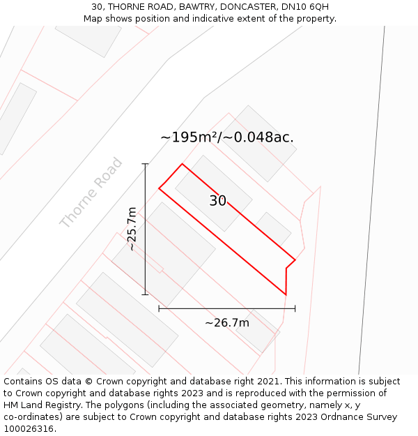 30, THORNE ROAD, BAWTRY, DONCASTER, DN10 6QH: Plot and title map