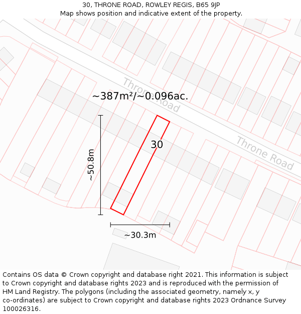 30, THRONE ROAD, ROWLEY REGIS, B65 9JP: Plot and title map
