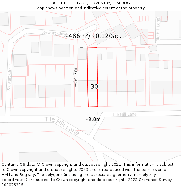 30, TILE HILL LANE, COVENTRY, CV4 9DG: Plot and title map