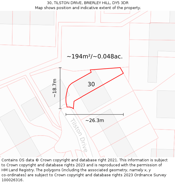 30, TILSTON DRIVE, BRIERLEY HILL, DY5 3DR: Plot and title map