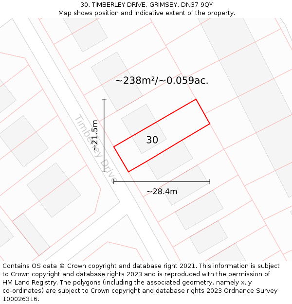 30, TIMBERLEY DRIVE, GRIMSBY, DN37 9QY: Plot and title map