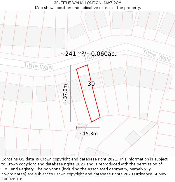 30, TITHE WALK, LONDON, NW7 2QA: Plot and title map