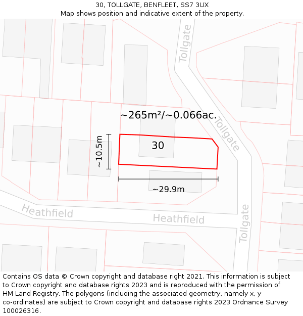 30, TOLLGATE, BENFLEET, SS7 3UX: Plot and title map