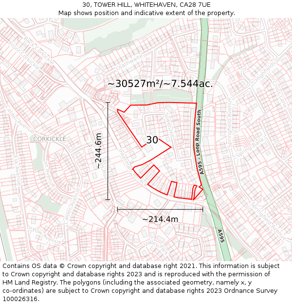 30, TOWER HILL, WHITEHAVEN, CA28 7UE: Plot and title map