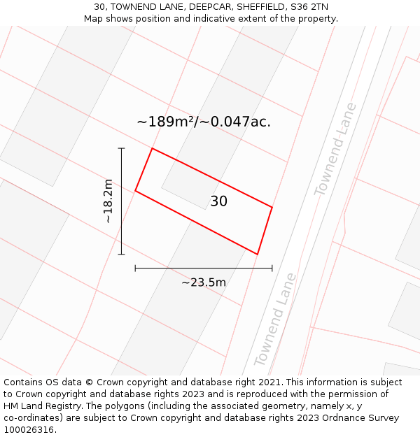 30, TOWNEND LANE, DEEPCAR, SHEFFIELD, S36 2TN: Plot and title map